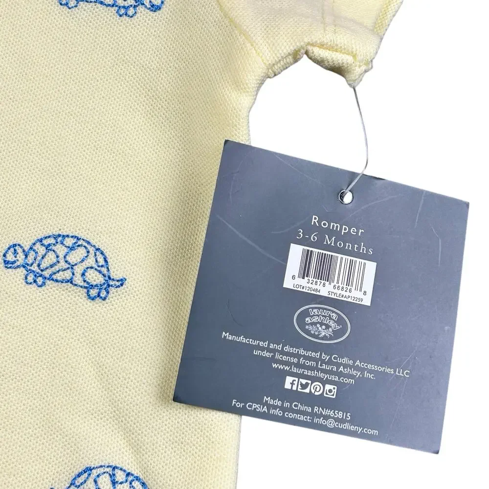 Laura Ashley Baby Romper 3-6 Months Yellow Blue White Turtle Collared One Piece